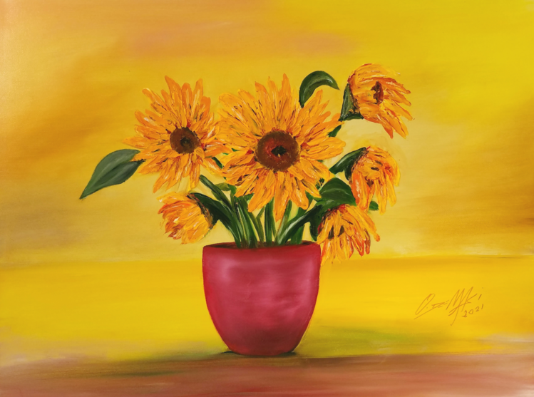 Red Vase - Sunflower Study 3